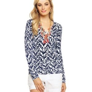 Lilly Pulitzer Navy & White Coral V-neck Long Sleeve Sweater